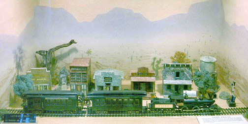Jade train at Jade Town Station with jade buildings in background